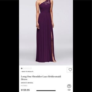 David’s Bridal long one shoulder lace plum